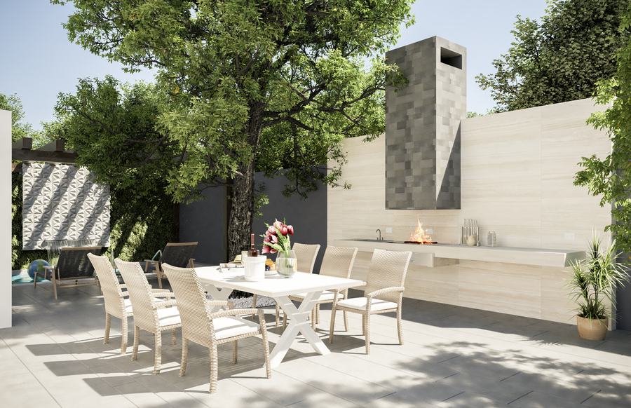 Terraza con asador y comedor exterior